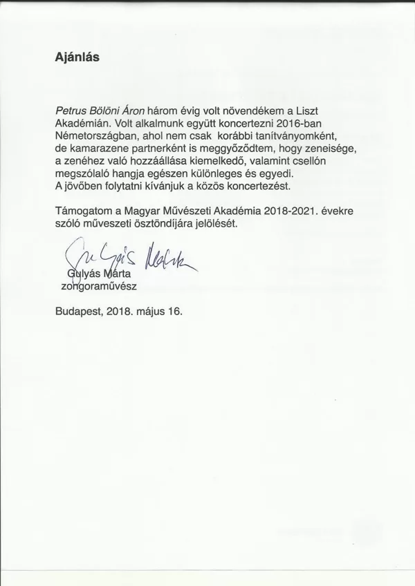 Recommendation from Márta Gulyàs pianist
