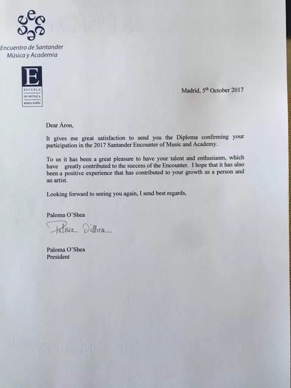 Letter from Paloma O’Shea President of Encuentro Festival 