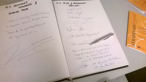 Guest book of concert performers in Cremona - Stradivari Festival