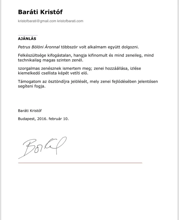 Recommendation from Kristóf Baráti violinist