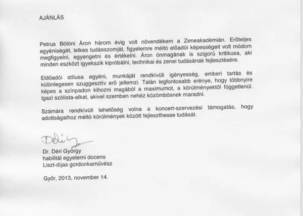 Recommendation from Győrgy Déri cellist